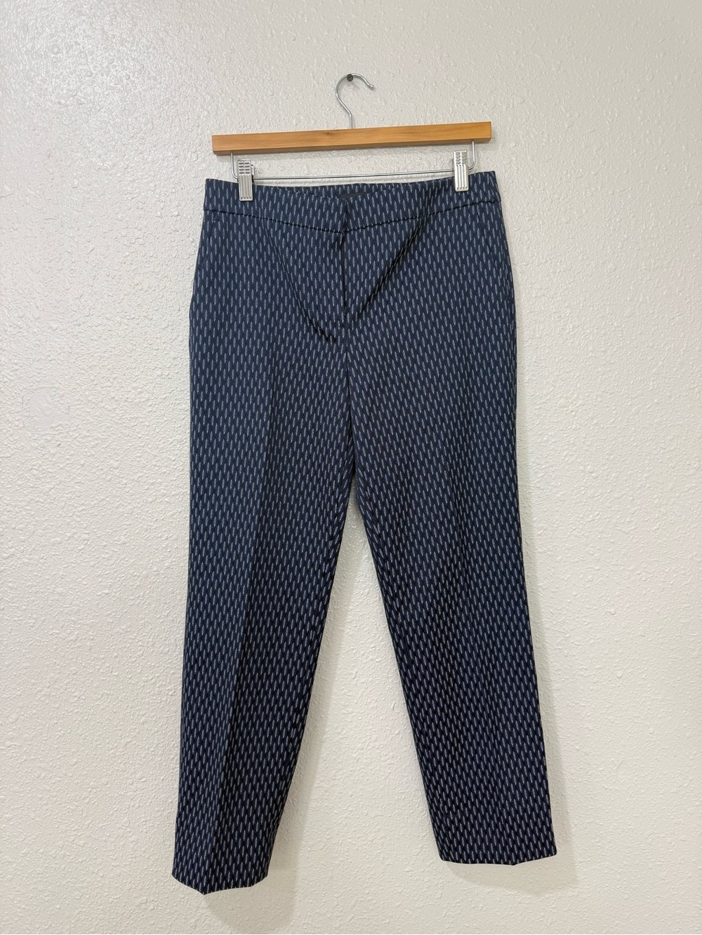 Theory Treeca 2 Geo Jacquard Stretch Crop Pants Navy Blue Size 2-4 NWT